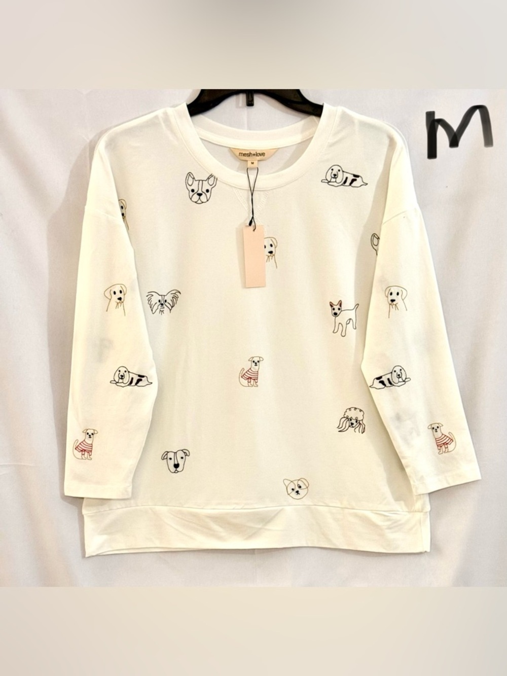 Mesh & Love Women's Cream Dog-Print Pullover Sweatshirt